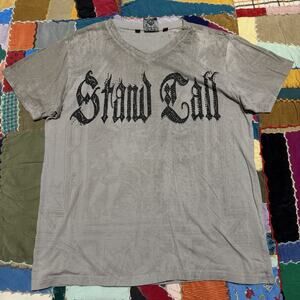 Roar Y2K Stand Call Big Cross Goth Grunge Grey Shirt Medium